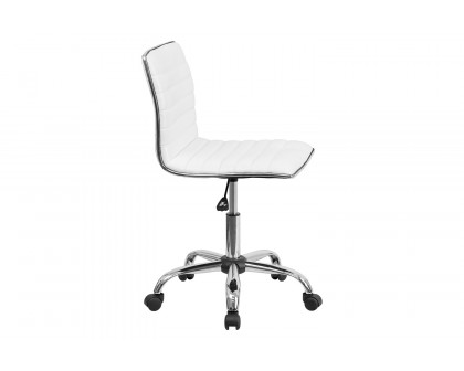 BLNK Alan Low-Back Designer Armless Ribbed Swivel Task Office Chair with Chrome Frame and Base - White