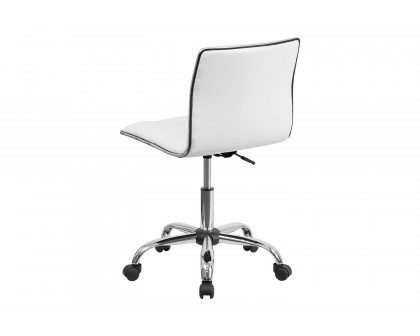 BLNK Alan Low-Back Designer Armless Ribbed Swivel Task Office Chair with Chrome Frame and Base - White