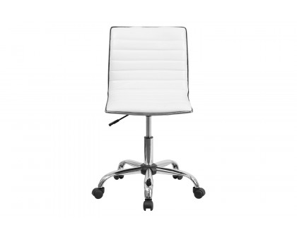 BLNK Alan Low-Back Designer Armless Ribbed Swivel Task Office Chair with Chrome Frame and Base - White