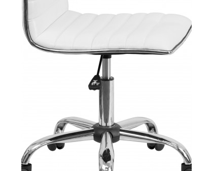 BLNK Alan Low-Back Designer Armless Ribbed Swivel Task Office Chair with Chrome Frame and Base - White