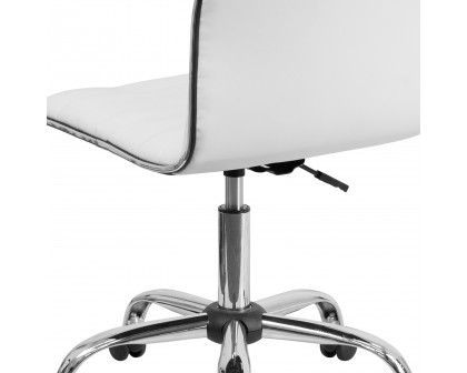 BLNK Alan Low-Back Designer Armless Ribbed Swivel Task Office Chair with Chrome Frame and Base - White