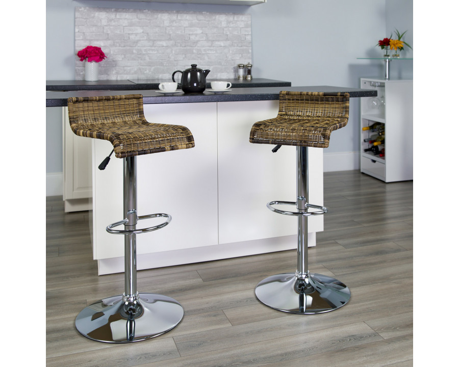 BLNK - Heyward Wicker Adjustable Height Bar Stool with Waterfall Seat and Chrome Base