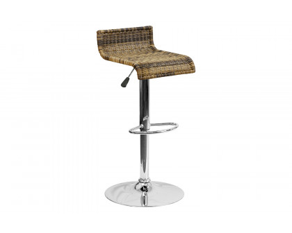 BLNK - Heyward Wicker Adjustable Height Bar Stool with Waterfall Seat and Chrome Base