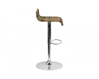 BLNK - Heyward Wicker Adjustable Height Bar Stool with Waterfall Seat and Chrome Base