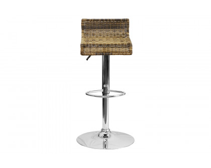 BLNK - Heyward Wicker Adjustable Height Bar Stool with Waterfall Seat and Chrome Base