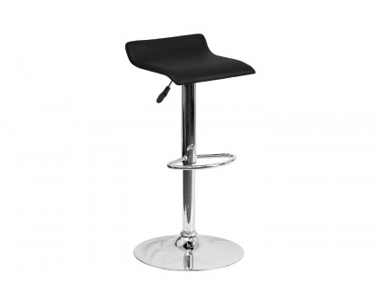 BLNK Dax Vinyl Adjustable Height Bar Stool with Solid Wave Seat and Chrome Base - Black