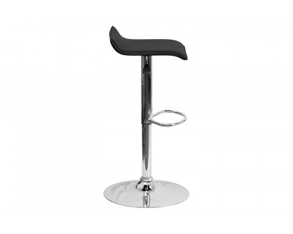 BLNK Dax Vinyl Adjustable Height Bar Stool with Solid Wave Seat and Chrome Base - Black