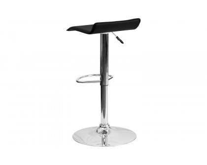 BLNK Dax Vinyl Adjustable Height Bar Stool with Solid Wave Seat and Chrome Base - Black