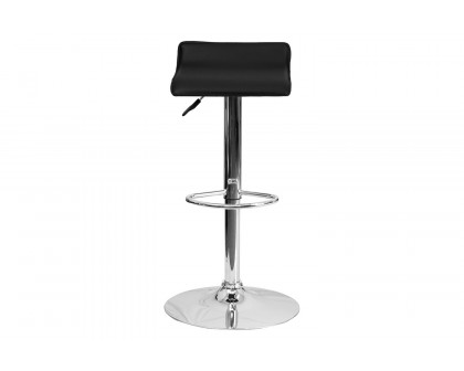 BLNK Dax Vinyl Adjustable Height Bar Stool with Solid Wave Seat and Chrome Base - Black