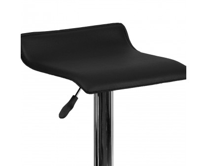 BLNK Dax Vinyl Adjustable Height Bar Stool with Solid Wave Seat and Chrome Base - Black