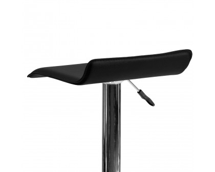 BLNK Dax Vinyl Adjustable Height Bar Stool with Solid Wave Seat and Chrome Base - Black