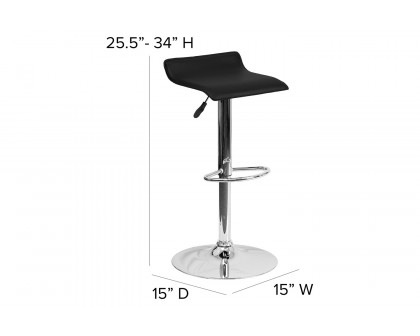 BLNK Dax Vinyl Adjustable Height Bar Stool with Solid Wave Seat and Chrome Base - Black