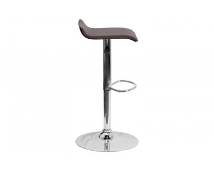 BLNK Dax Vinyl Adjustable Height Bar Stool with Solid Wave Seat and Chrome Base - Brown