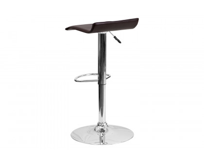 BLNK Dax Vinyl Adjustable Height Bar Stool with Solid Wave Seat and Chrome Base - Brown