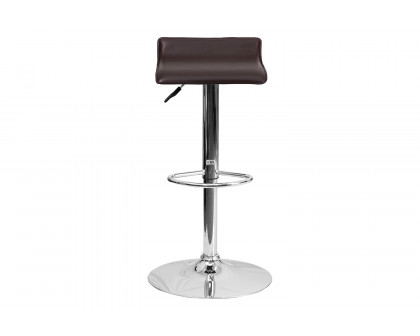 BLNK Dax Vinyl Adjustable Height Bar Stool with Solid Wave Seat and Chrome Base - Brown