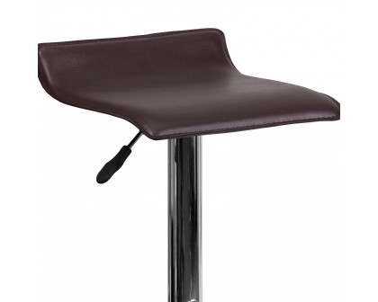 BLNK Dax Vinyl Adjustable Height Bar Stool with Solid Wave Seat and Chrome Base - Brown