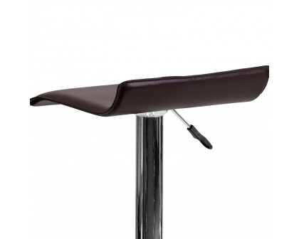 BLNK Dax Vinyl Adjustable Height Bar Stool with Solid Wave Seat and Chrome Base - Brown