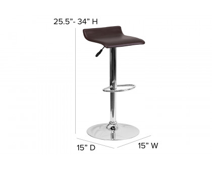 BLNK Dax Vinyl Adjustable Height Bar Stool with Solid Wave Seat and Chrome Base - Brown