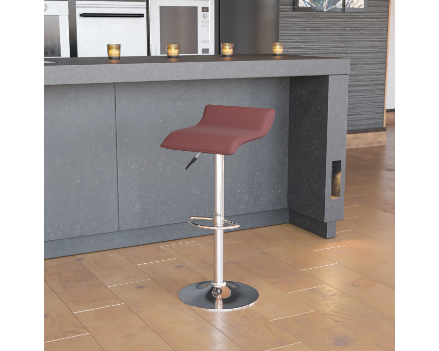 BLNK Dax Vinyl Adjustable Height Bar Stool with Solid Wave Seat and Chrome Base