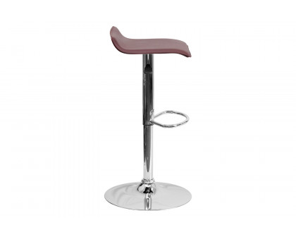 BLNK Dax Vinyl Adjustable Height Bar Stool with Solid Wave Seat and Chrome Base - Burgundy