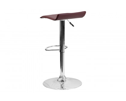 BLNK Dax Vinyl Adjustable Height Bar Stool with Solid Wave Seat and Chrome Base - Burgundy