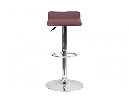 BLNK Dax Vinyl Adjustable Height Bar Stool with Solid Wave Seat and Chrome Base - Burgundy