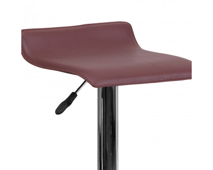 BLNK Dax Vinyl Adjustable Height Bar Stool with Solid Wave Seat and Chrome Base - Burgundy