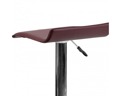 BLNK Dax Vinyl Adjustable Height Bar Stool with Solid Wave Seat and Chrome Base - Burgundy