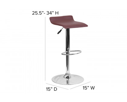 BLNK Dax Vinyl Adjustable Height Bar Stool with Solid Wave Seat and Chrome Base - Burgundy