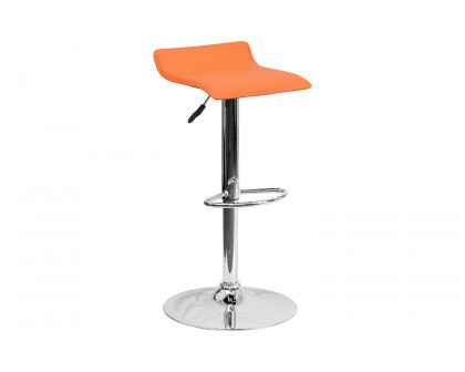 BLNK Dax Vinyl Adjustable Height Bar Stool with Solid Wave Seat and Chrome Base - Orange