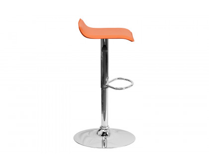 BLNK Dax Vinyl Adjustable Height Bar Stool with Solid Wave Seat and Chrome Base - Orange