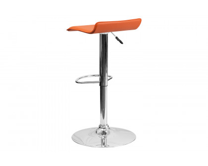 BLNK Dax Vinyl Adjustable Height Bar Stool with Solid Wave Seat and Chrome Base - Orange