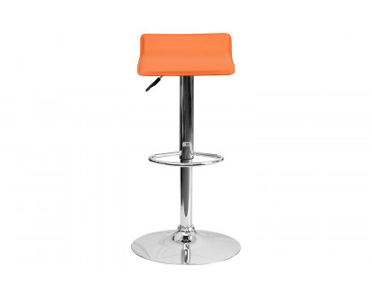 BLNK Dax Vinyl Adjustable Height Bar Stool with Solid Wave Seat and Chrome Base - Orange