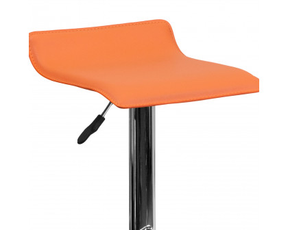 BLNK Dax Vinyl Adjustable Height Bar Stool with Solid Wave Seat and Chrome Base - Orange