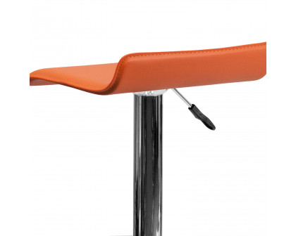 BLNK Dax Vinyl Adjustable Height Bar Stool with Solid Wave Seat and Chrome Base - Orange