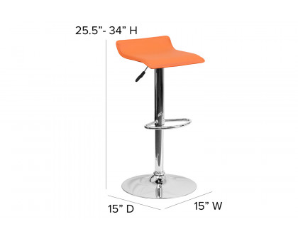 BLNK Dax Vinyl Adjustable Height Bar Stool with Solid Wave Seat and Chrome Base - Orange