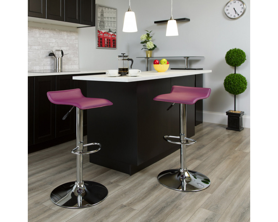 BLNK Dax Vinyl Adjustable Height Bar Stool with Solid Wave Seat and Chrome Base - Purple