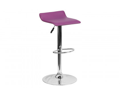 BLNK Dax Vinyl Adjustable Height Bar Stool with Solid Wave Seat and Chrome Base - Purple