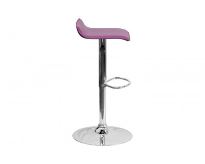 BLNK Dax Vinyl Adjustable Height Bar Stool with Solid Wave Seat and Chrome Base - Purple