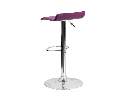 BLNK Dax Vinyl Adjustable Height Bar Stool with Solid Wave Seat and Chrome Base - Purple