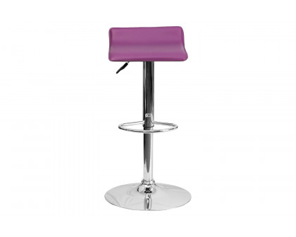 BLNK Dax Vinyl Adjustable Height Bar Stool with Solid Wave Seat and Chrome Base - Purple