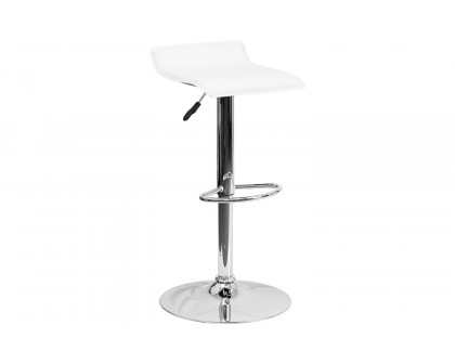 BLNK Dax Vinyl Adjustable Height Bar Stool with Solid Wave Seat and Chrome Base - White