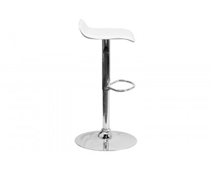 BLNK Dax Vinyl Adjustable Height Bar Stool with Solid Wave Seat and Chrome Base - White