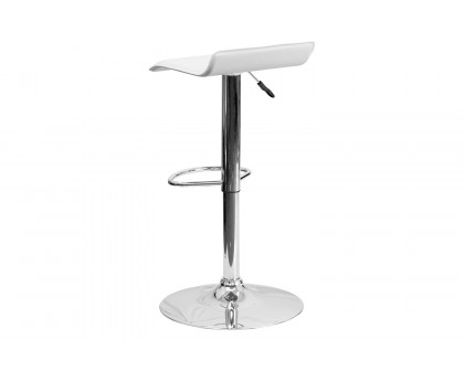 BLNK Dax Vinyl Adjustable Height Bar Stool with Solid Wave Seat and Chrome Base - White