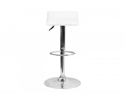 BLNK Dax Vinyl Adjustable Height Bar Stool with Solid Wave Seat and Chrome Base - White