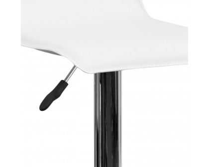 BLNK Dax Vinyl Adjustable Height Bar Stool with Solid Wave Seat and Chrome Base - White