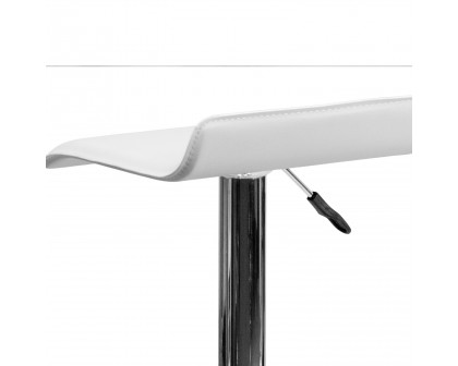 BLNK Dax Vinyl Adjustable Height Bar Stool with Solid Wave Seat and Chrome Base - White