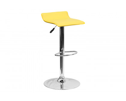 BLNK Dax Vinyl Adjustable Height Bar Stool with Solid Wave Seat and Chrome Base - Yellow