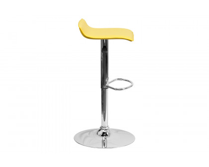 BLNK Dax Vinyl Adjustable Height Bar Stool with Solid Wave Seat and Chrome Base - Yellow