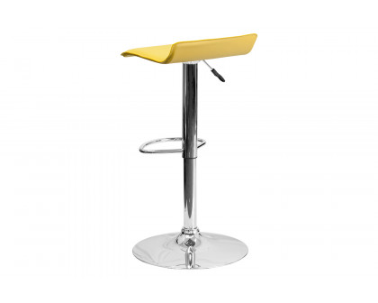 BLNK Dax Vinyl Adjustable Height Bar Stool with Solid Wave Seat and Chrome Base - Yellow